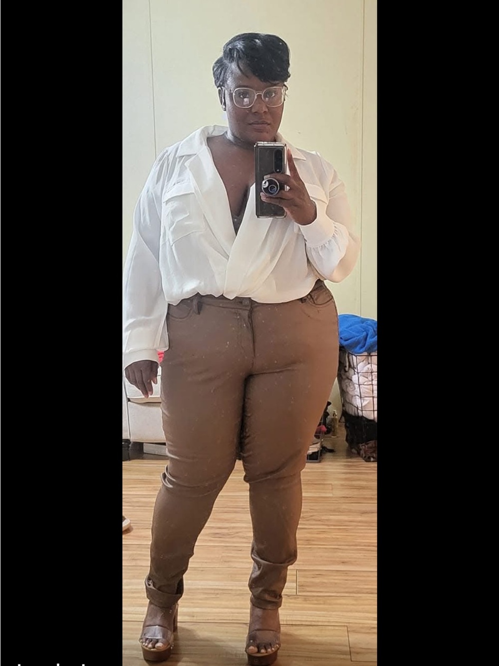 White & Beige Draped Wrap Blouse bods